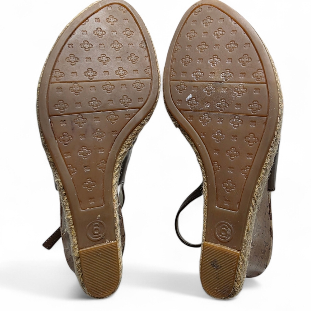 Etienne Aigner "Olexa" Brown Leather Wedge Slingback Sandals Size 6 - Picture 6 of 9